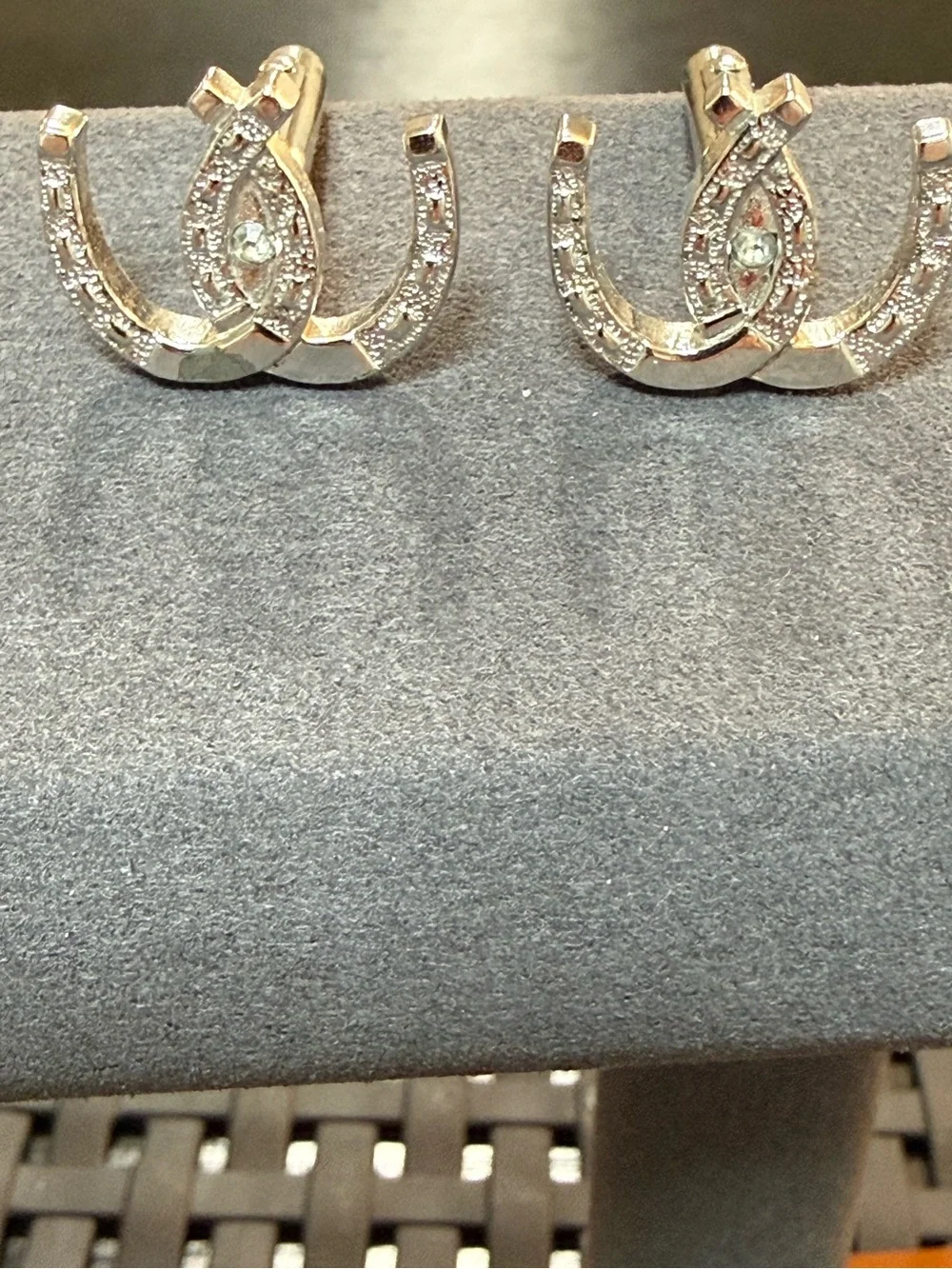 Vintage Swank Horseshoe Cufflinks Silver Tone Clear Rhinestone Lucky Equestrian